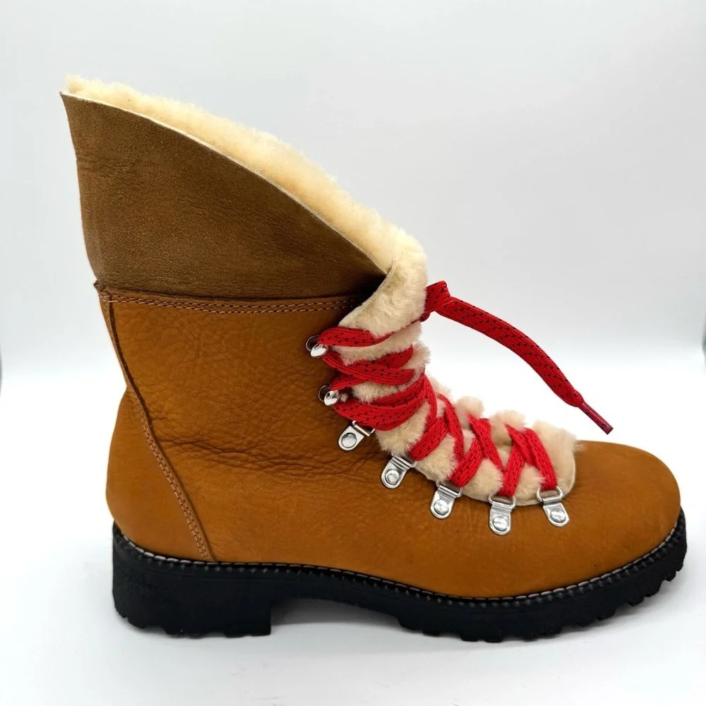 J.Crew Nordic Shearling Hiking Boots with Red laces Women’s Size 11